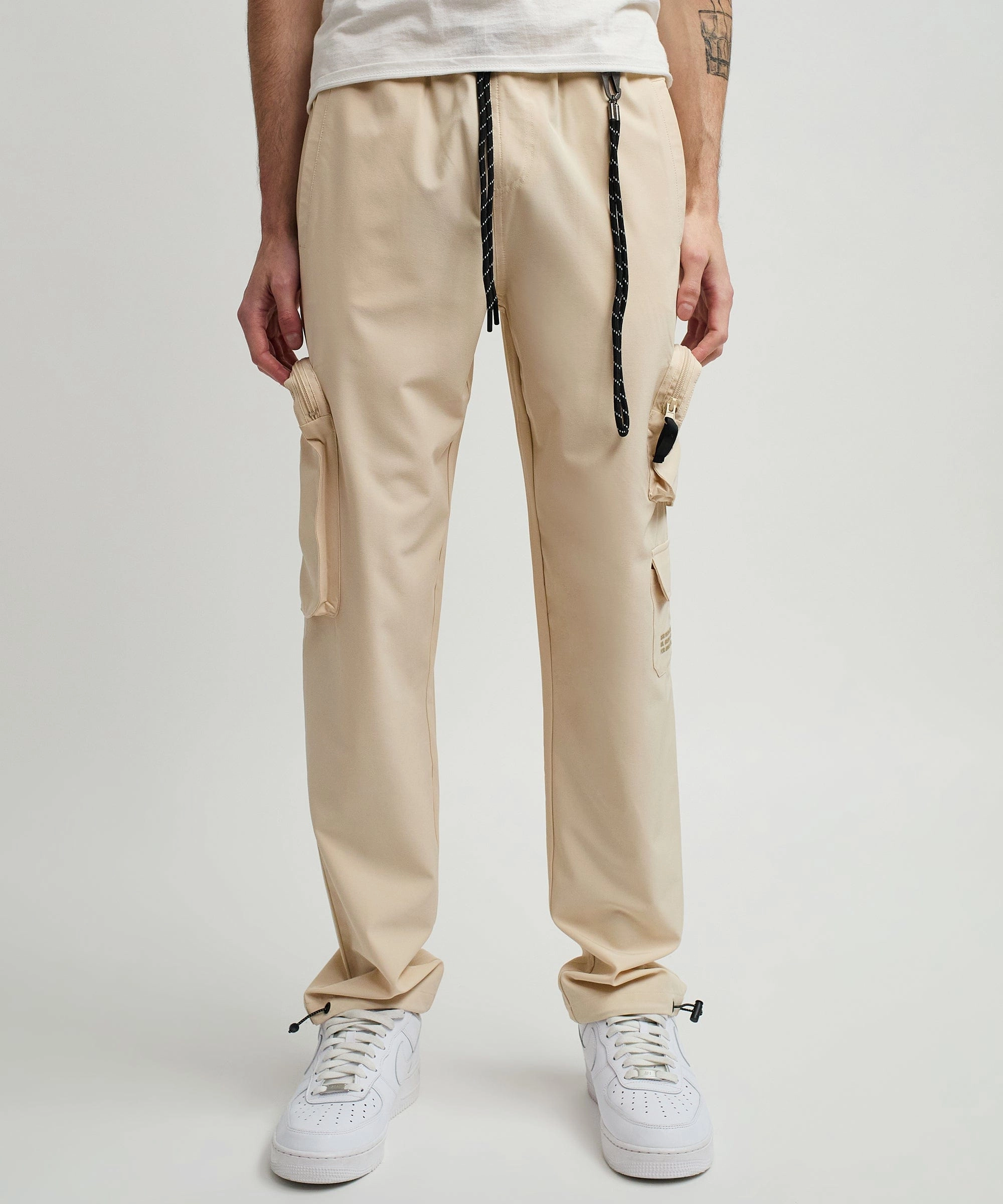 Bridges Utility Stretch Tech Nylon Cargo Pants - Cream High Durability Thread Roomy Fit
