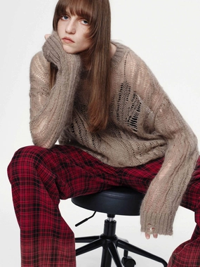 Crochet Raw Hem Sweater Ultrasoft Inner Lining