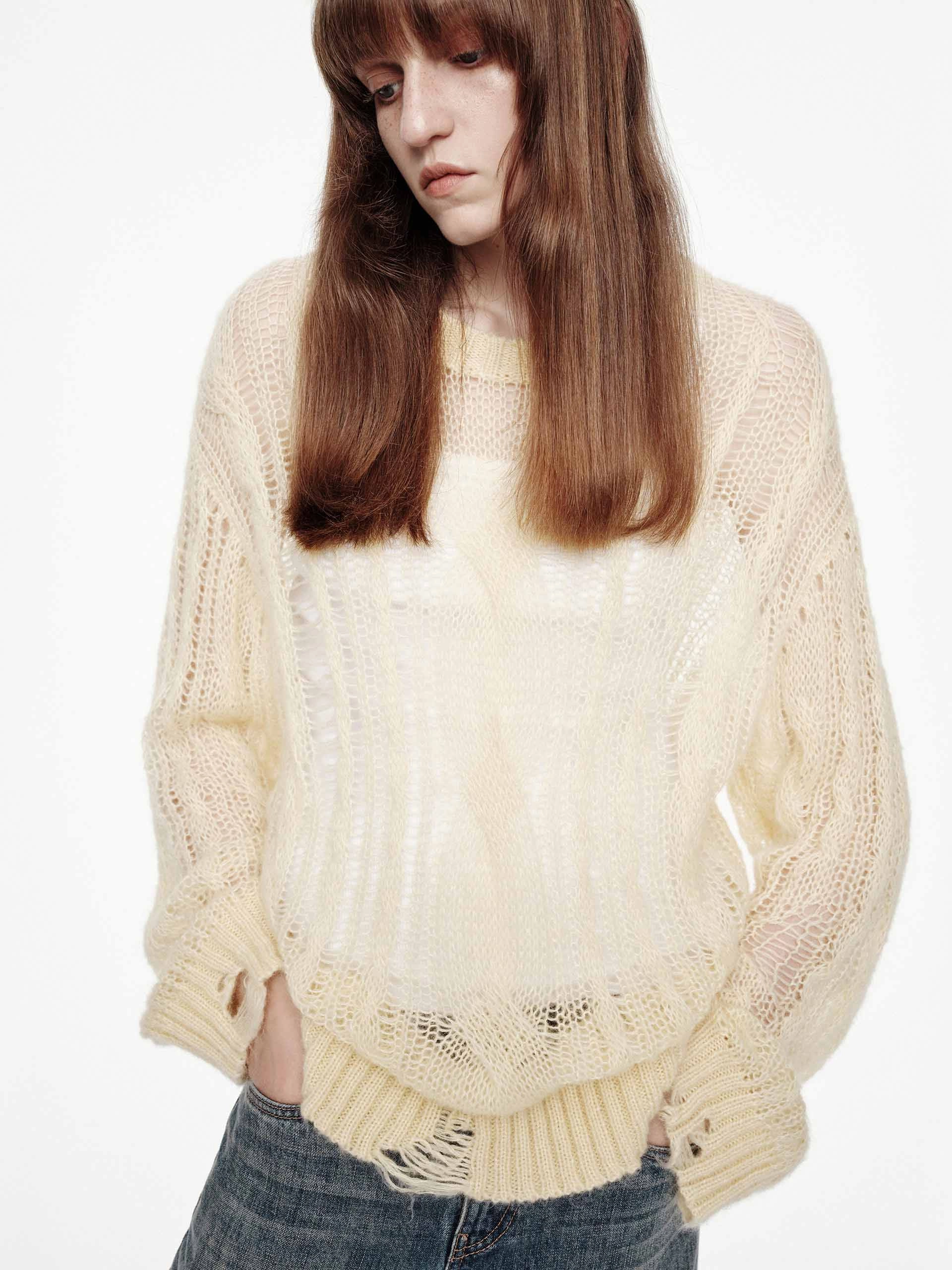 Crochet Raw Hem Sweater Low Profile Stitching Anti Static Treatment