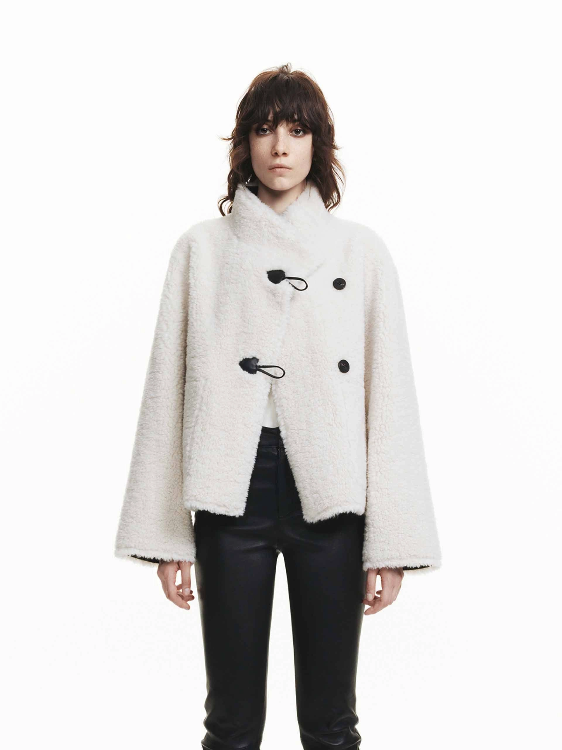 Plaid Print Faux Shearling Coat