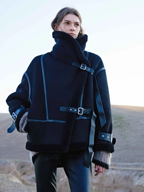 Temperature control LatticeKnit Faux Suede Buckle Jacket