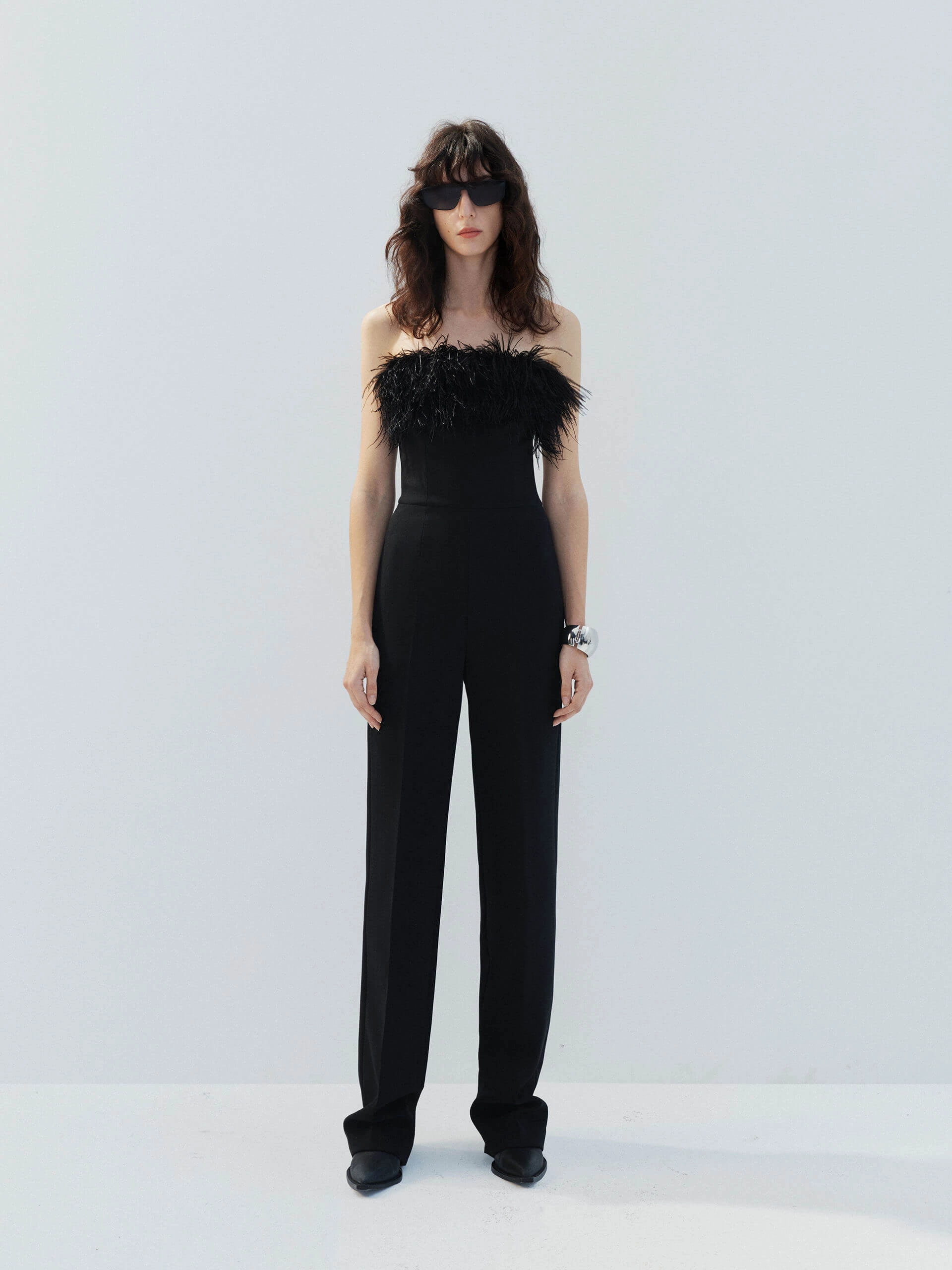 Feather Detail Fitted Jumpsuit Lightweight Wear Flex Movement