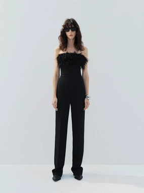 Feather Detail Fitted Jumpsuit Comfy Movement Fit