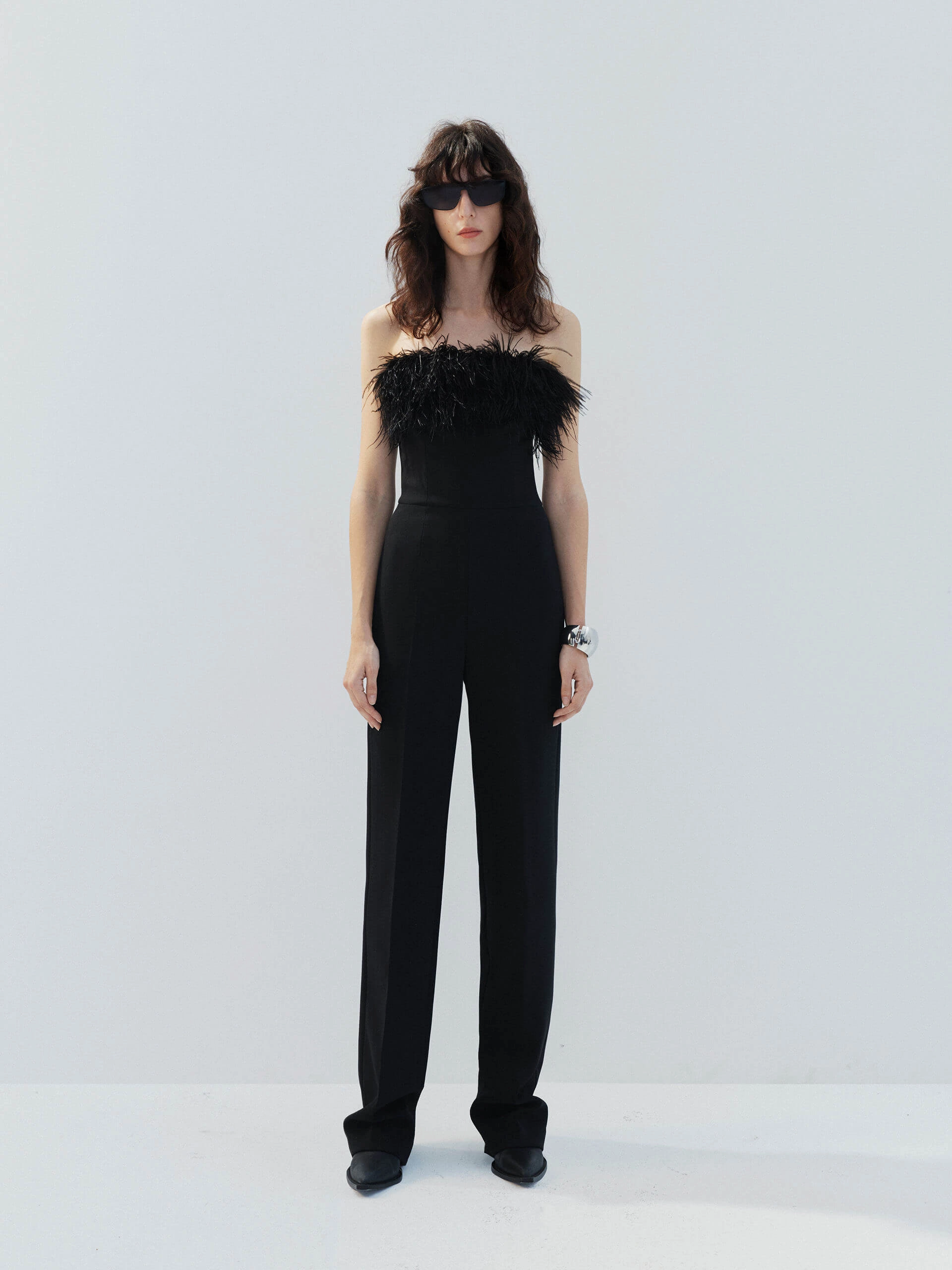Core Support high waisted Feather Detail Fitted Jumpsuit