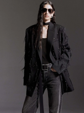 Feather Embellished Wool Blazer Double Layered Airflow Ventilation System