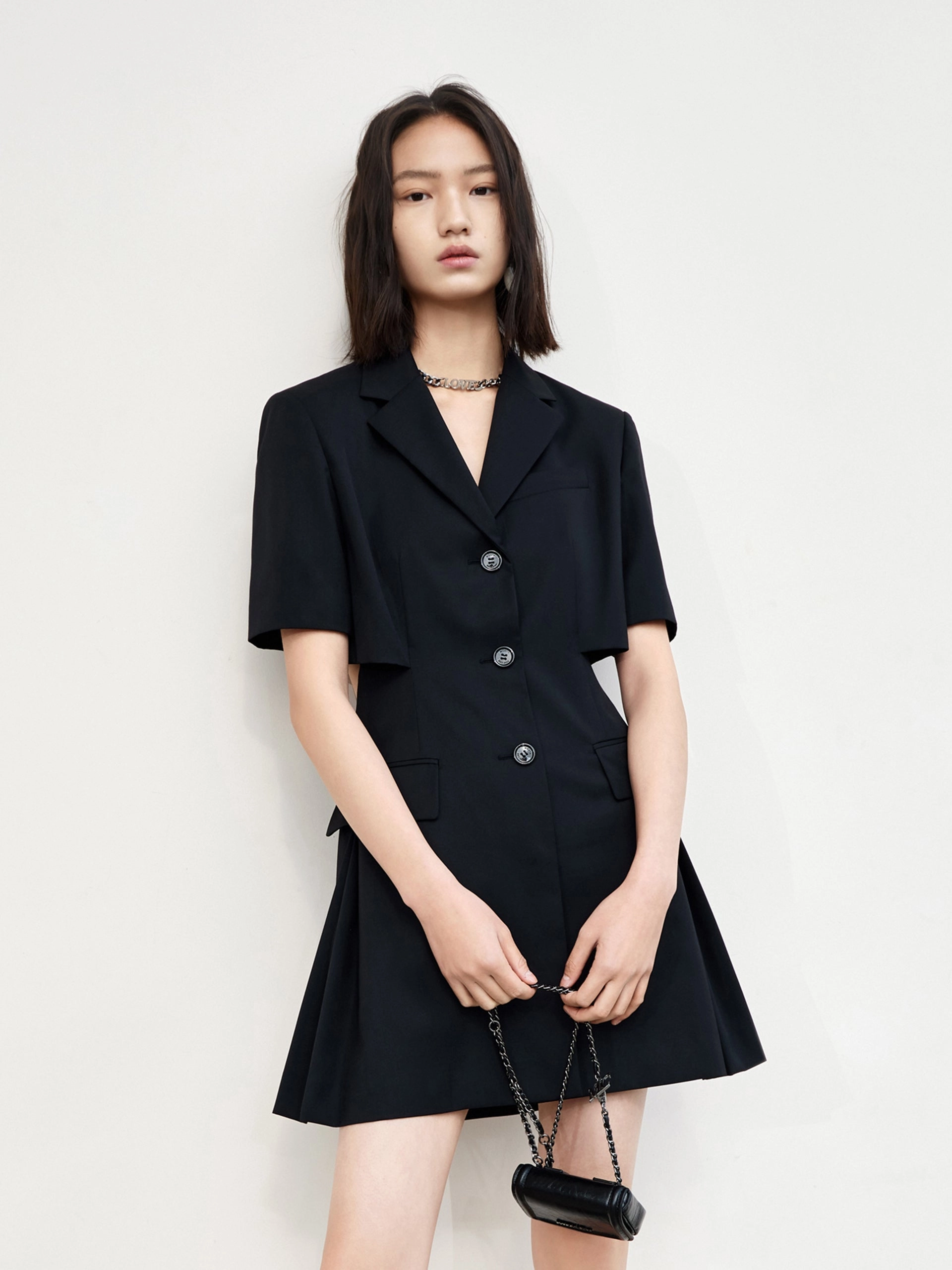 Wool Blend Cutout Suit Dress Office Glam