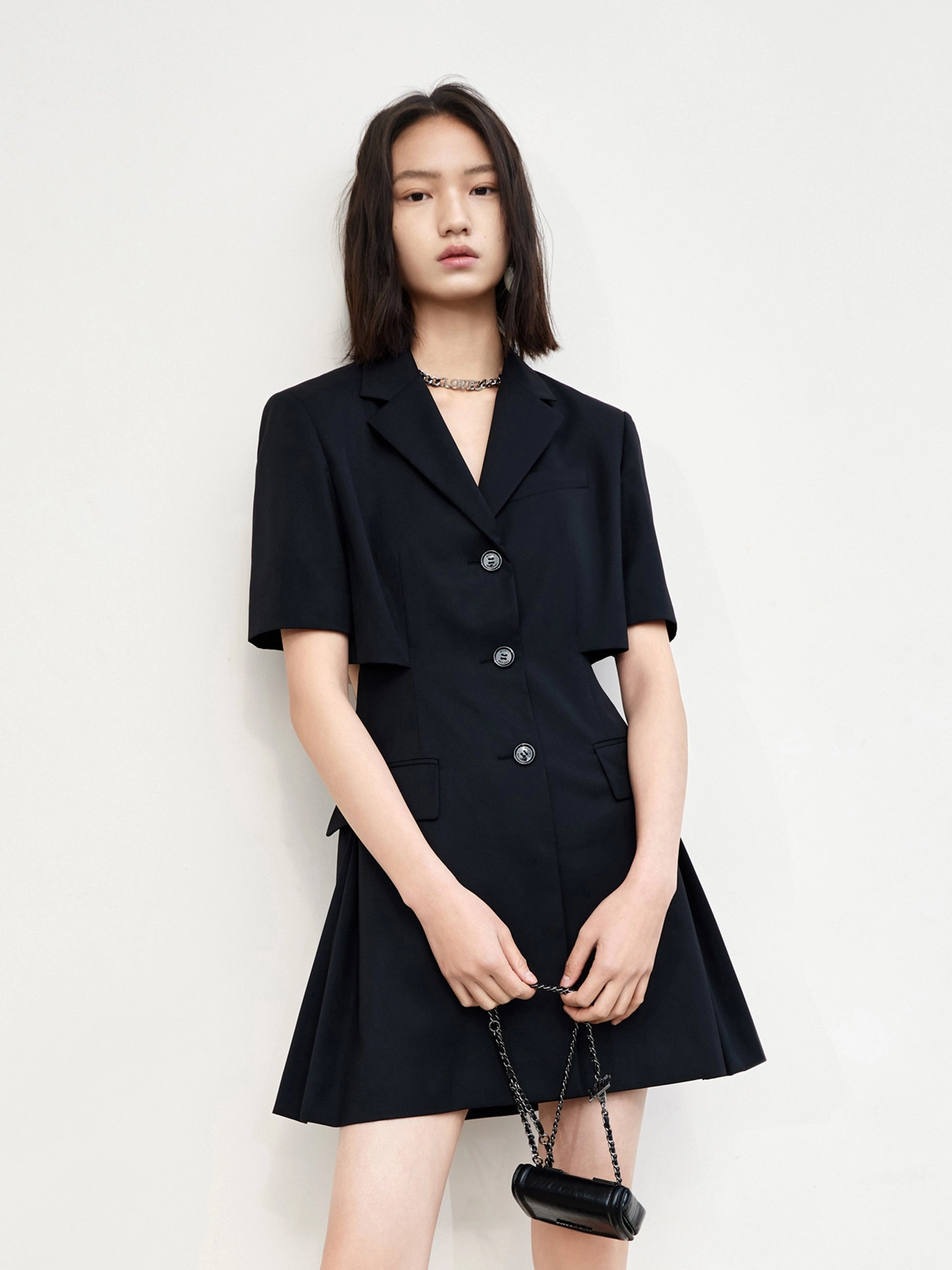 Pure Color Charming Style Wool Blend Cutout Suit Dress