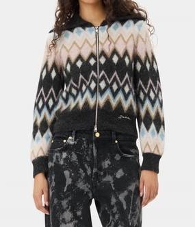 Comfy and Stylish Double Layered Knit Fine Brushed Alpaca Cardigan In Black