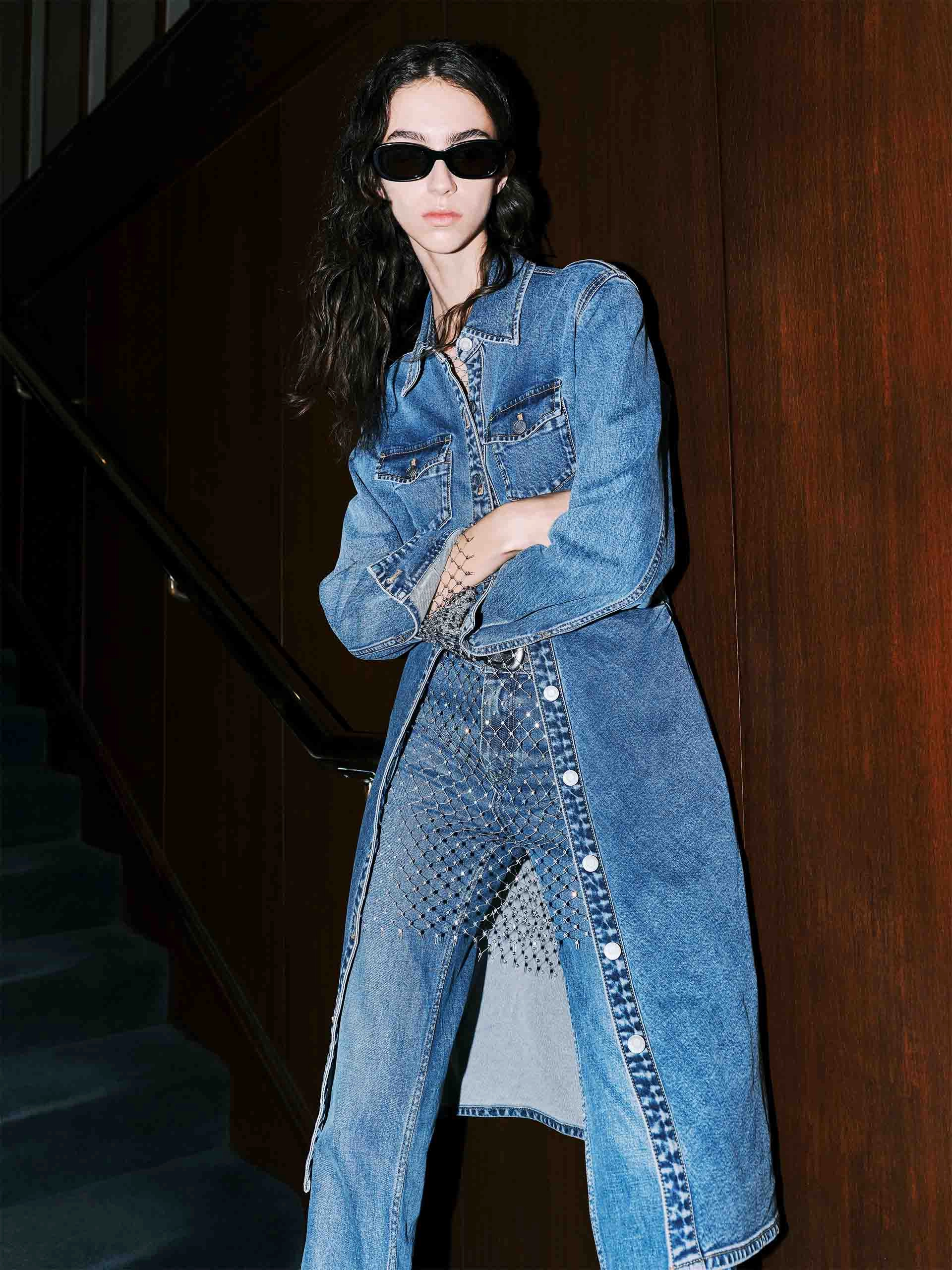 Side Pleated Denim Dress Sleek Movement