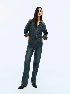 Cotton Denim Jumpsuit NoBuckleDesign Compact Fit