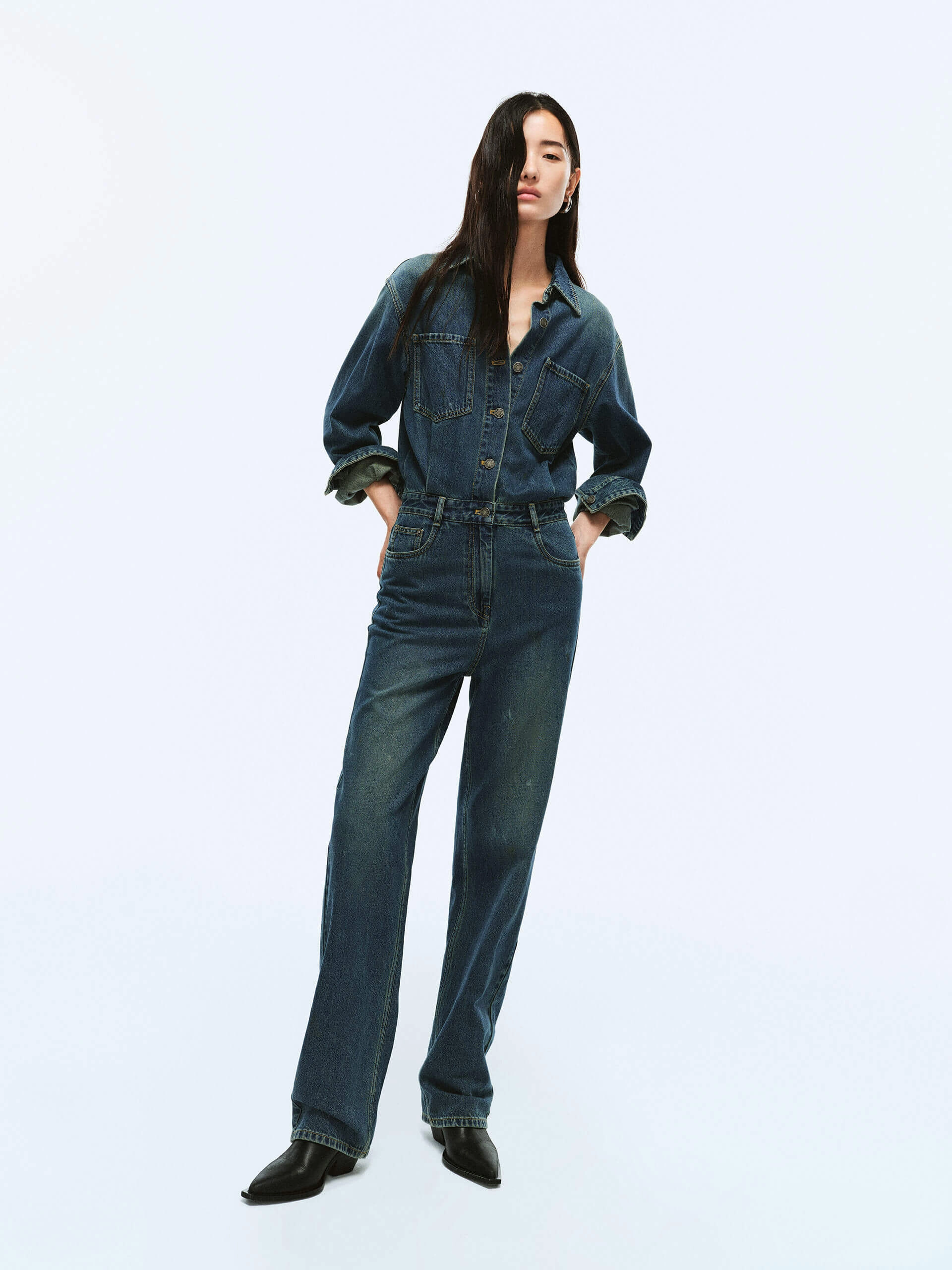 Breathable mesh design Cotton Denim Jumpsuit