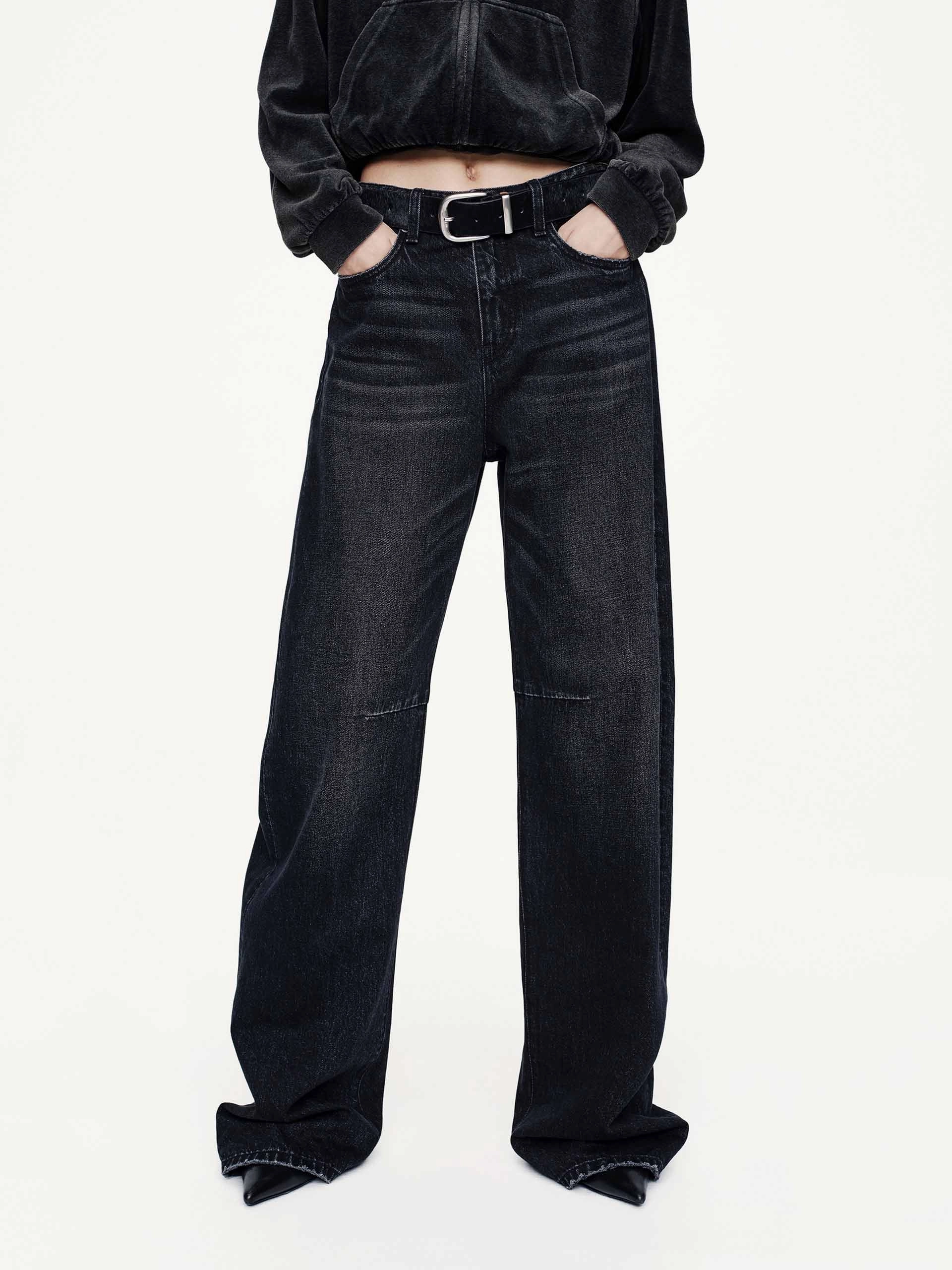Whiskering Effect Cotton Jeans Basic Fashion