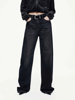 Whiskering Effect Cotton Jeans Basic Fashion