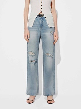 Ripped Cotton Ankle Jeans Holiday Vibes High Quality