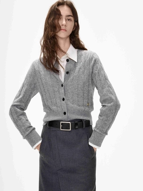 TumbleDryFriendlyMaterial Cozy Knit Fitted Crew Neck Cardigan