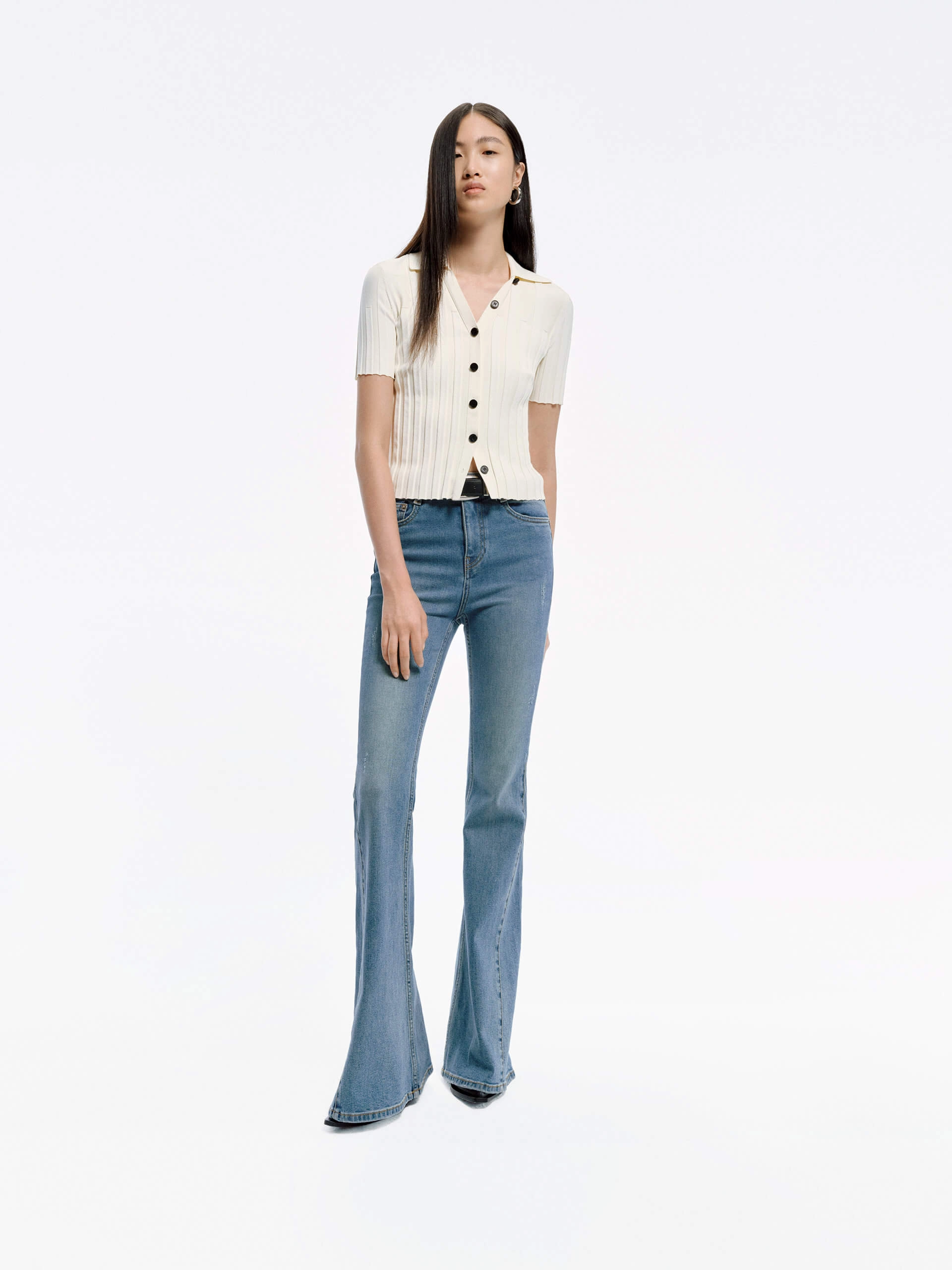 Fitted Ribbed Knit Top VentilatedMeshPaneling