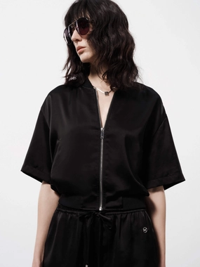 Cozy Comfort Fitted Satin Baseball Jacket