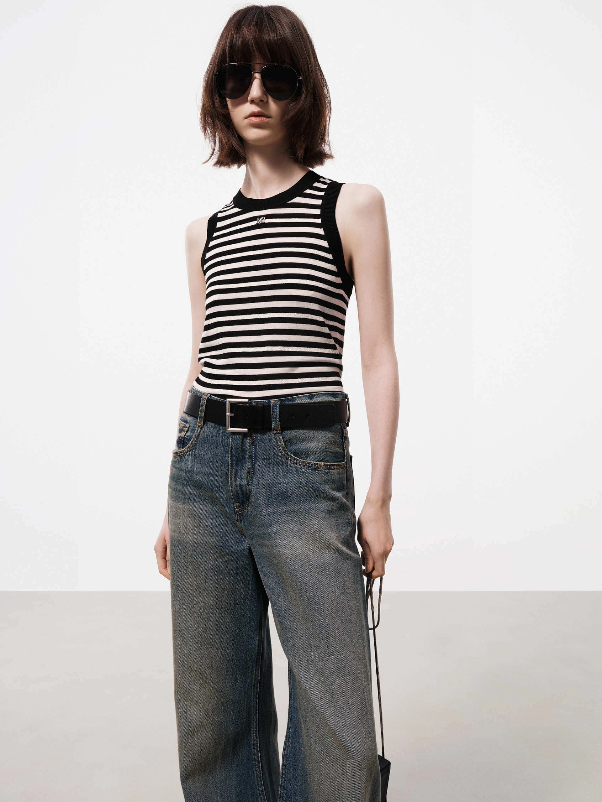 Non Restrictive Collar Odor Resistant Fabric Fitted Striped Tank