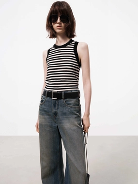 RecycledPolyester Shape Retention Fabric Fitted Striped Tank