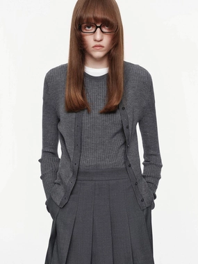 WrinkleResistantTextile DoubleLayeredFabric Fitted Wool Blend Cardigan