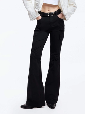 Flap Pocket Flared Pants Basic Stretch Flexible Material
