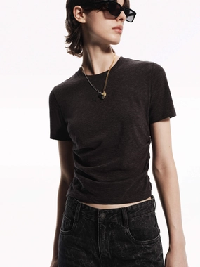 Fitted Side Pleated T-shirt Longline Hemline Classic Style