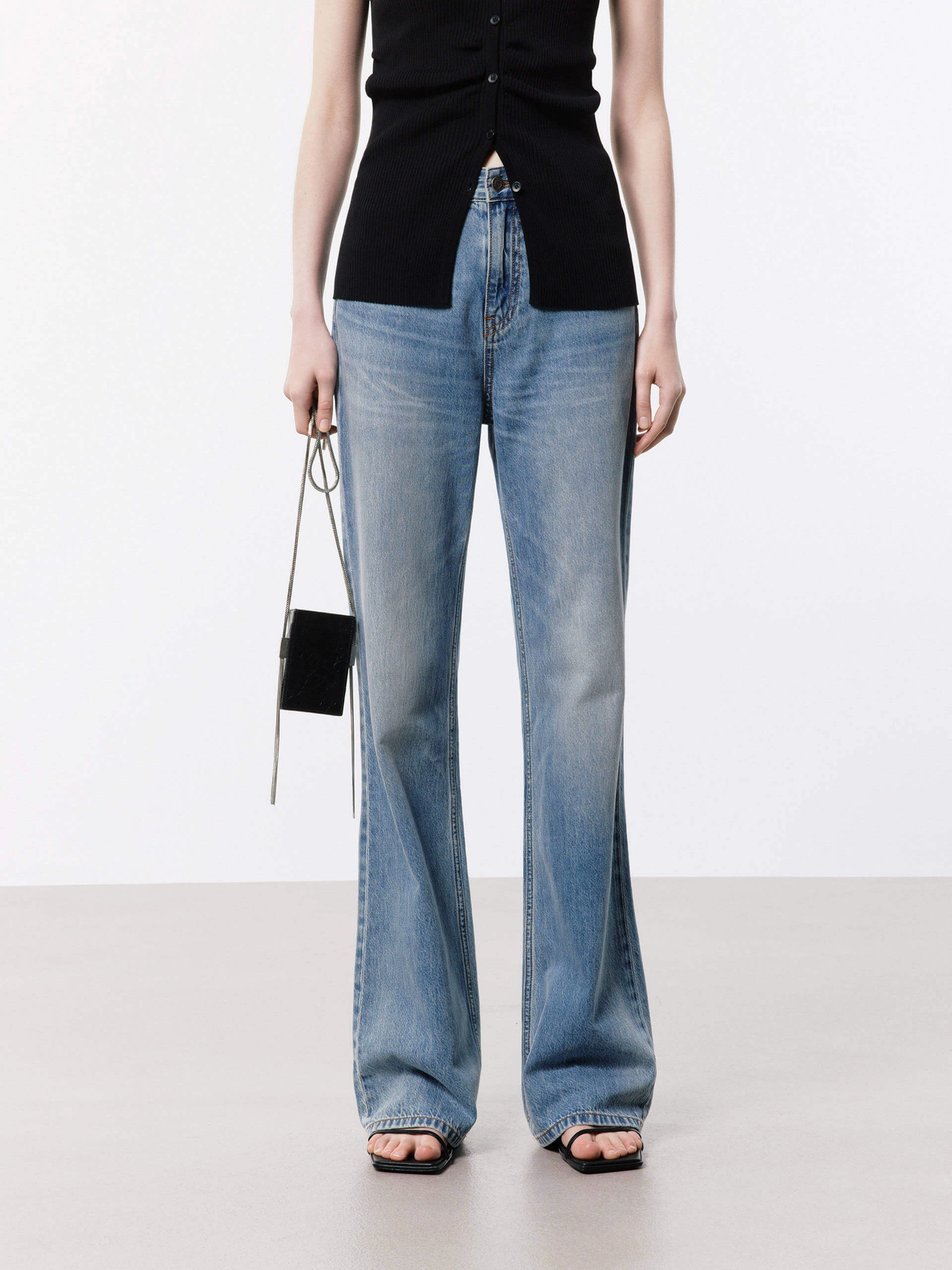 Flared Light Blue Jeans Slim Family Style Daily Wear Youth Outfit