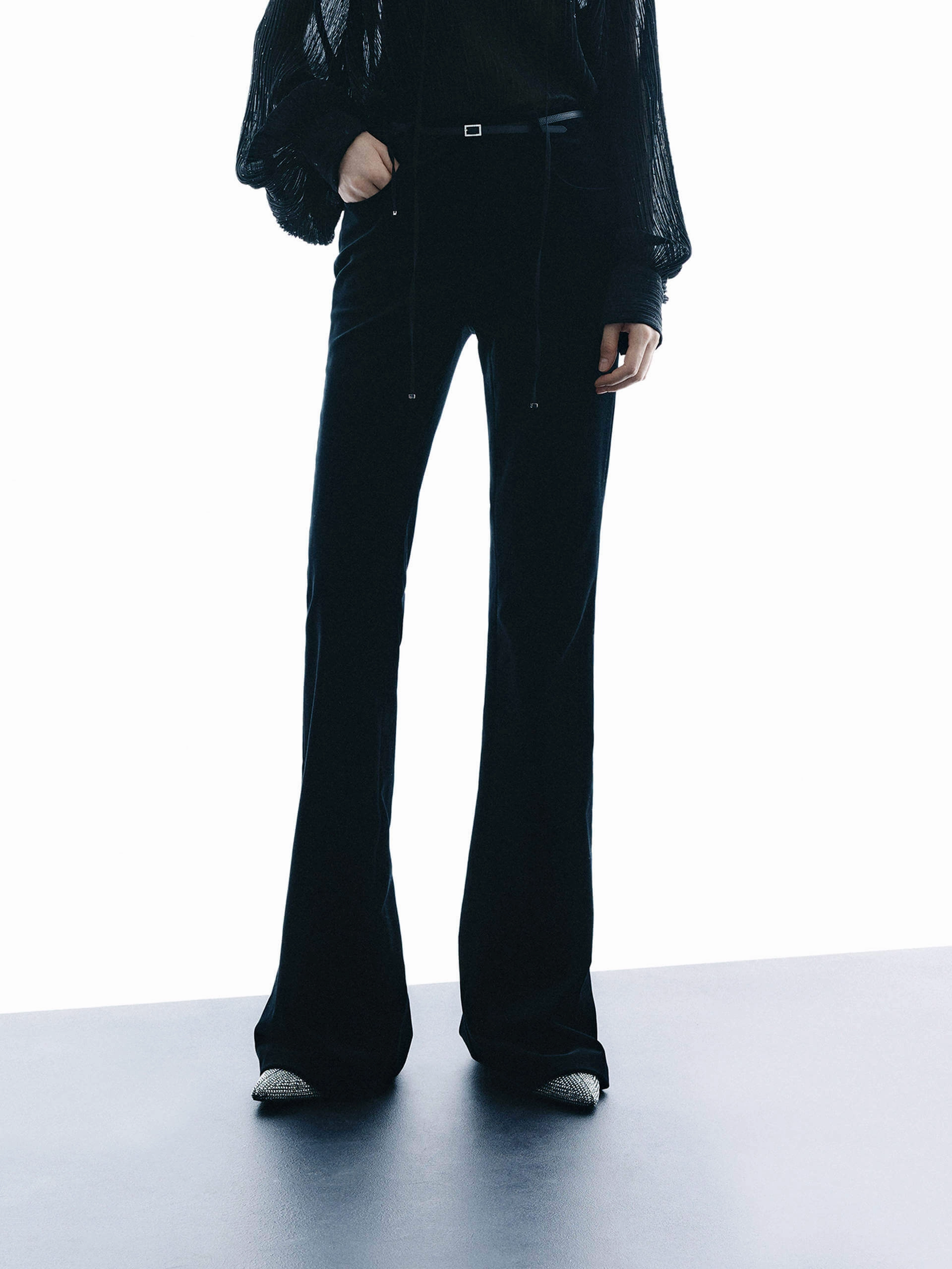 Flared Velvet Pants Contrast Trim