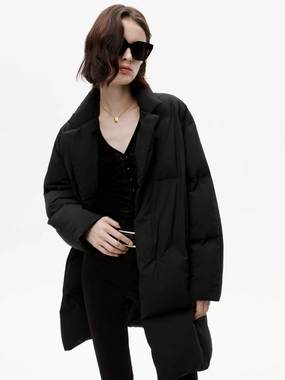 Crisp Look Lightweight Fabric Flat Collar Mid Puffer Coat