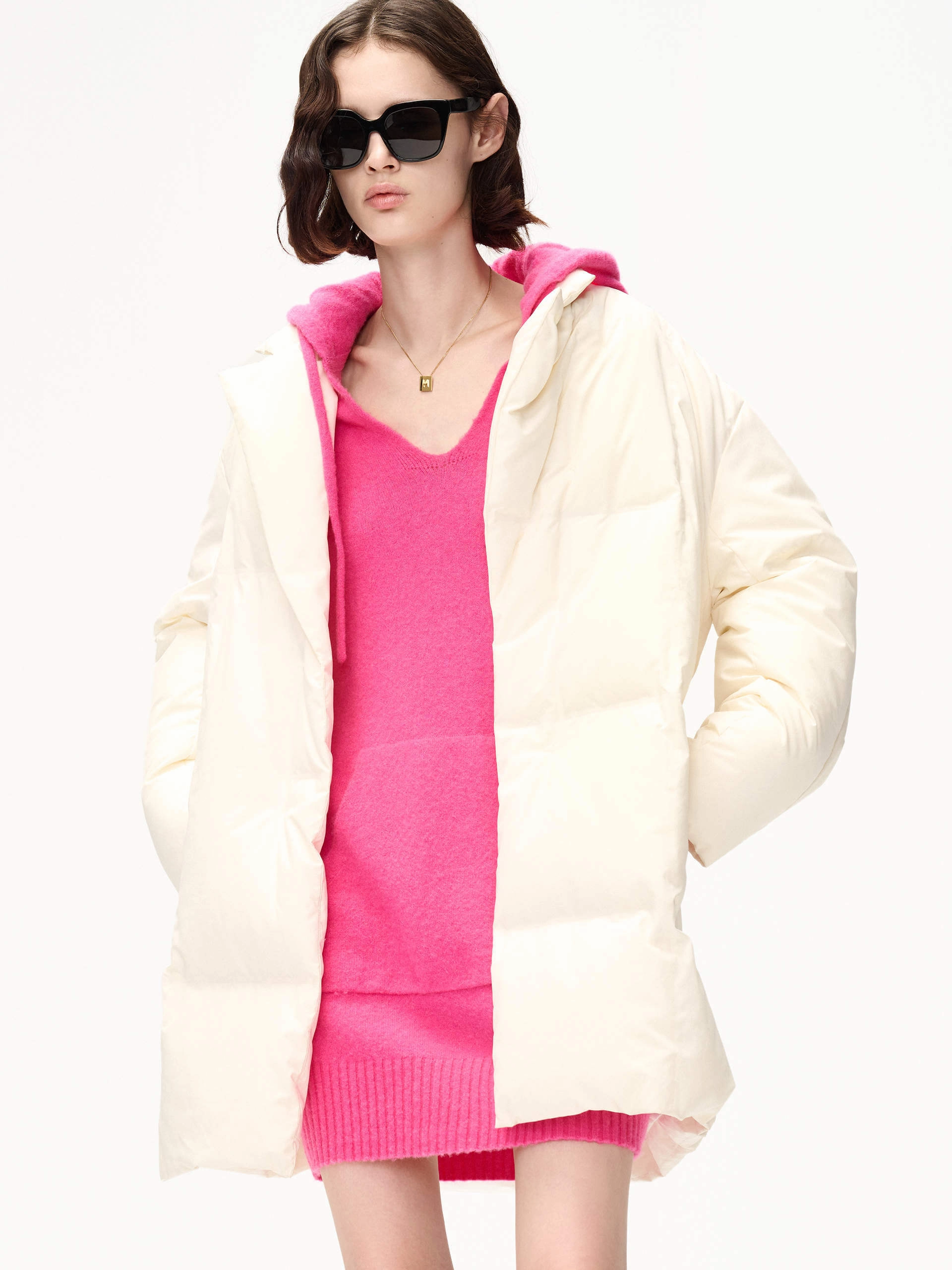 Concealed Zippers Fur Trim Flat Collar Mid Puffer Coat