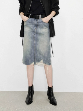 Back Slit Distressed Skirt LightweightDesign Full Coverage