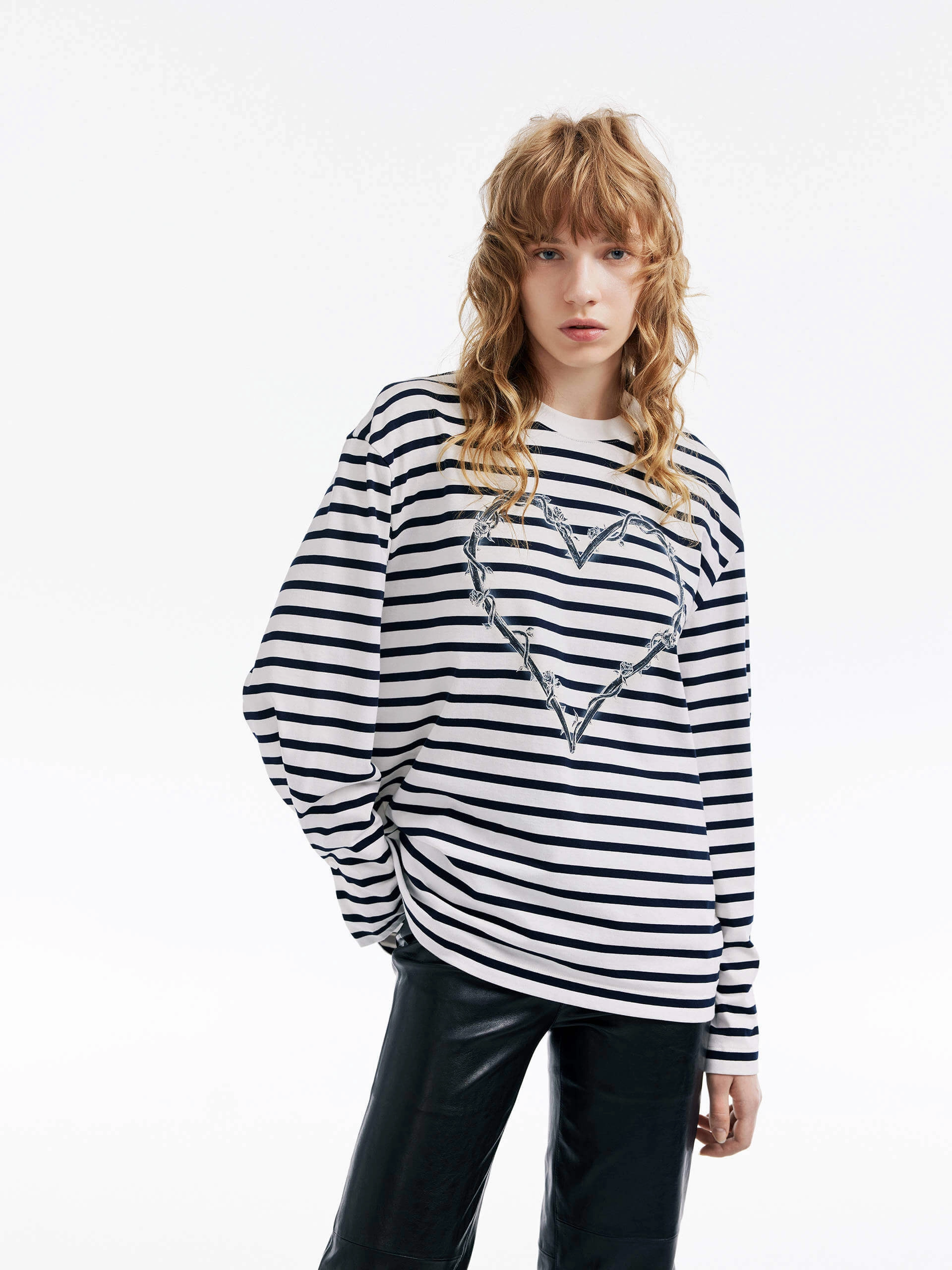 Heart Pattern Striped T-shirt Chic And Comfortable