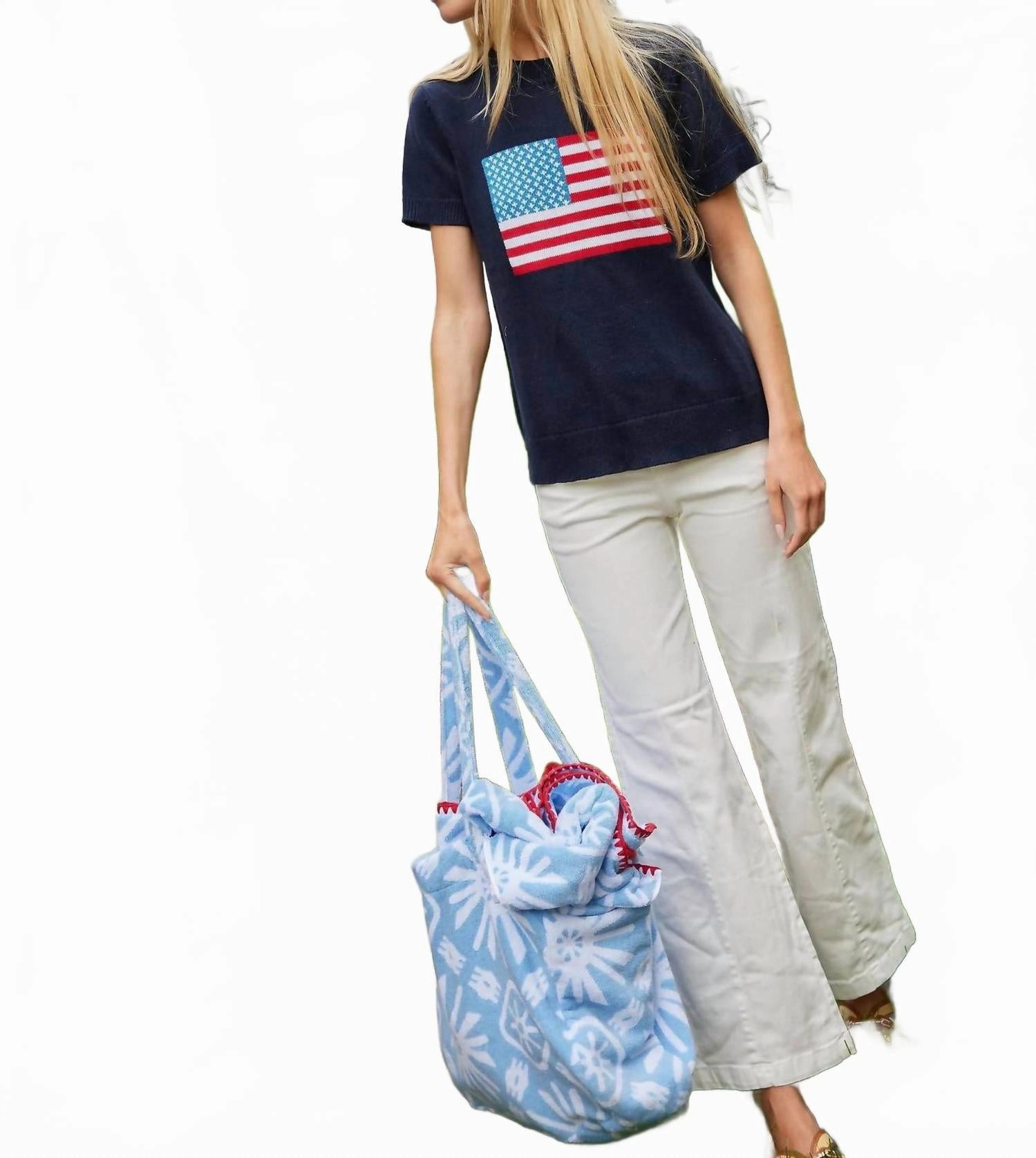 Winter Comfort Layer Short Sleeve Flag Sweater In Navy