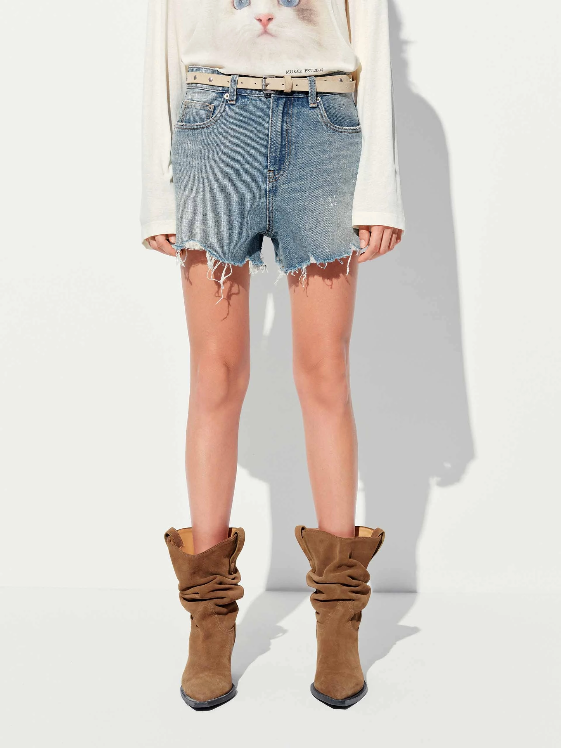 Ink-splashed Denim Shorts Trendy Fit Dark wash