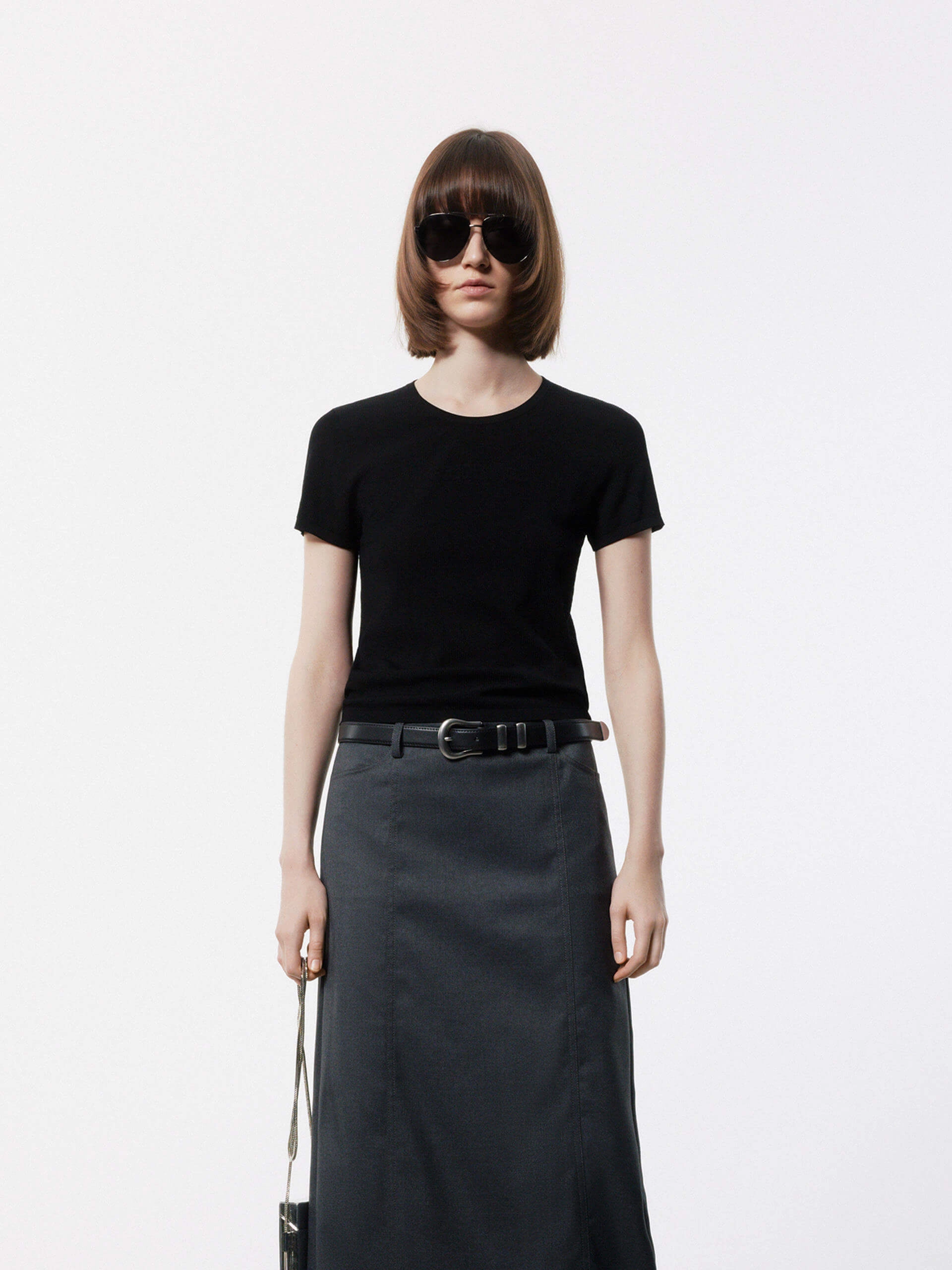 Crew Neck Knitted Top HighDensity Weave MinimalistDesign