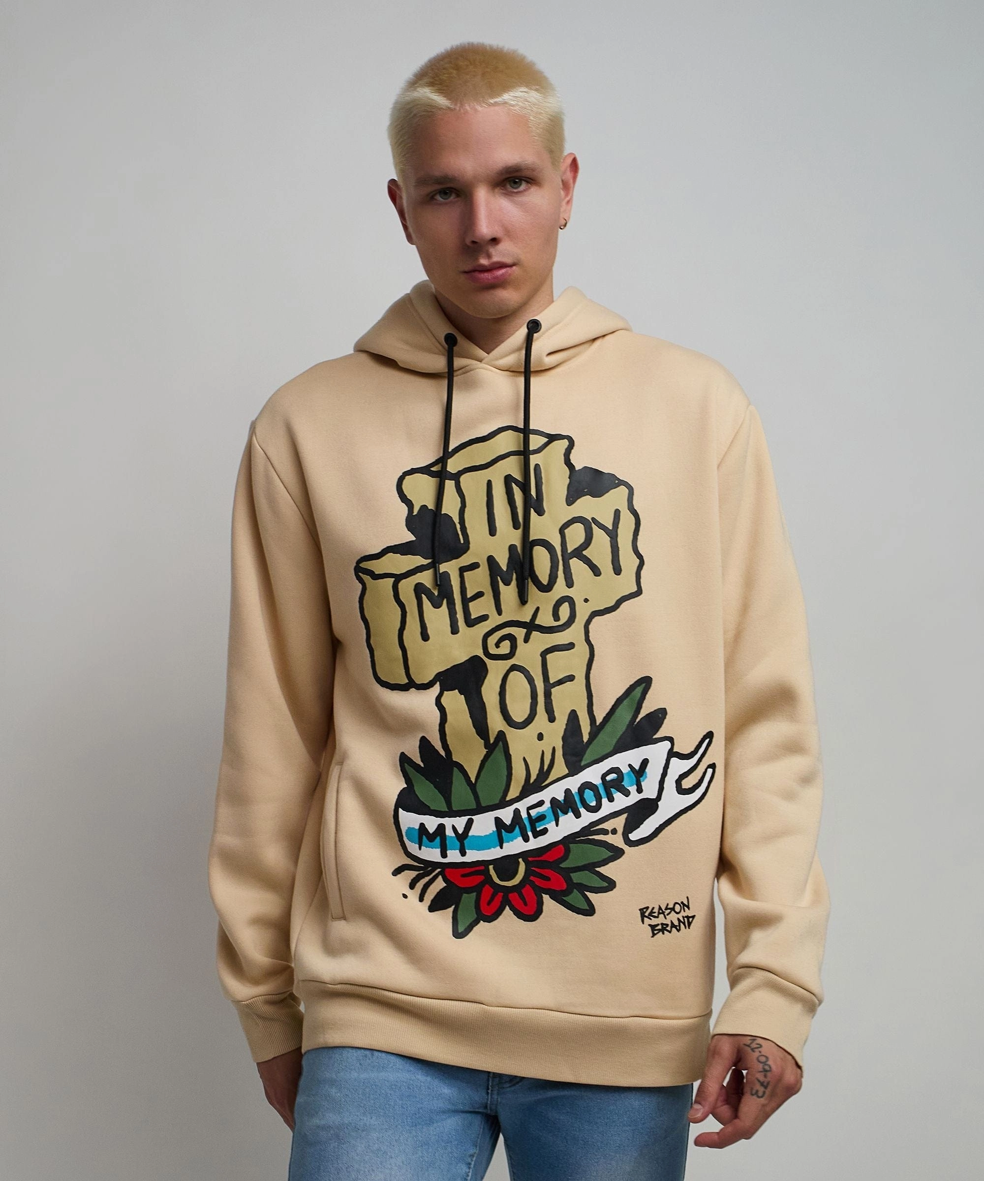 Reflective details EcoFriendlyDye In Memory Of Graphic Print Hoodie - Khaki
