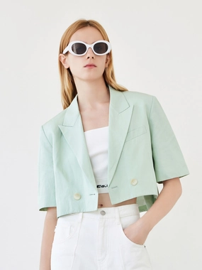 DoubleStitchedSeams Anti Bacterial Layer Linen Blend Crop Blazer