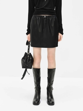 Elastic Waist Leather Skirt Detachable belt WindResistantMaterial