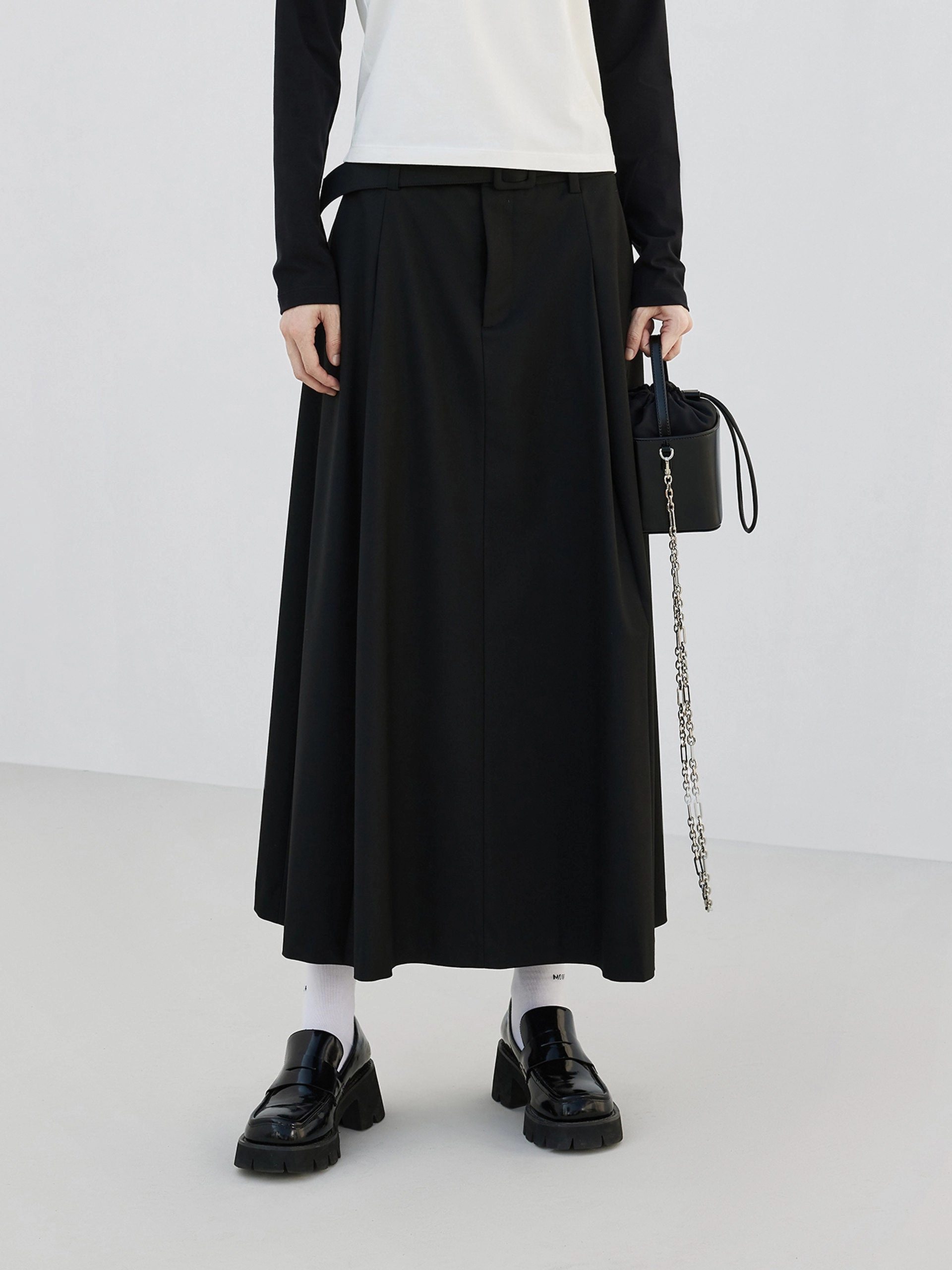 DurableConstruction Stretch Support High Waist A Line Skirt with Belt