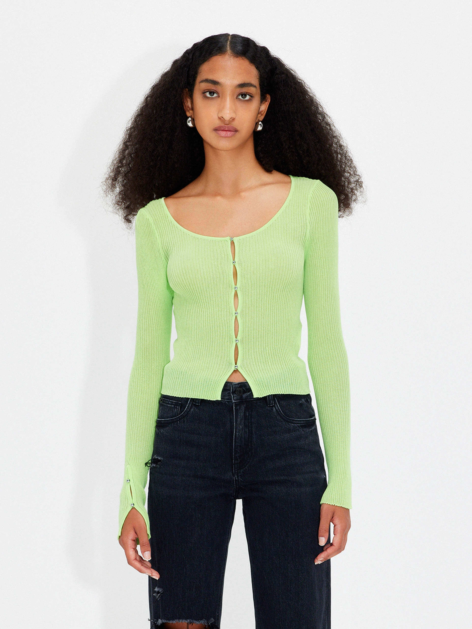 ButterySoftTextile Beaded Button Knitted Cardigan