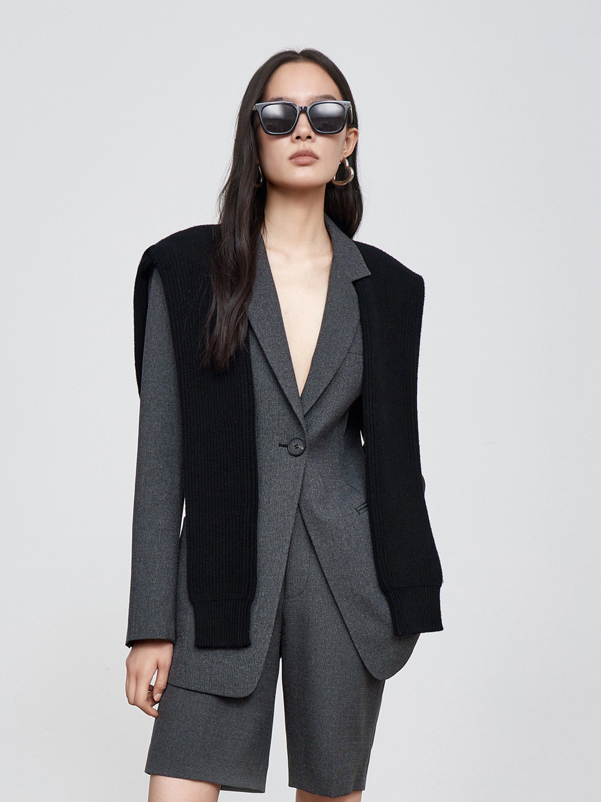 AllDay Comfort Design Full Zip Closure Splicing One Button Blazer