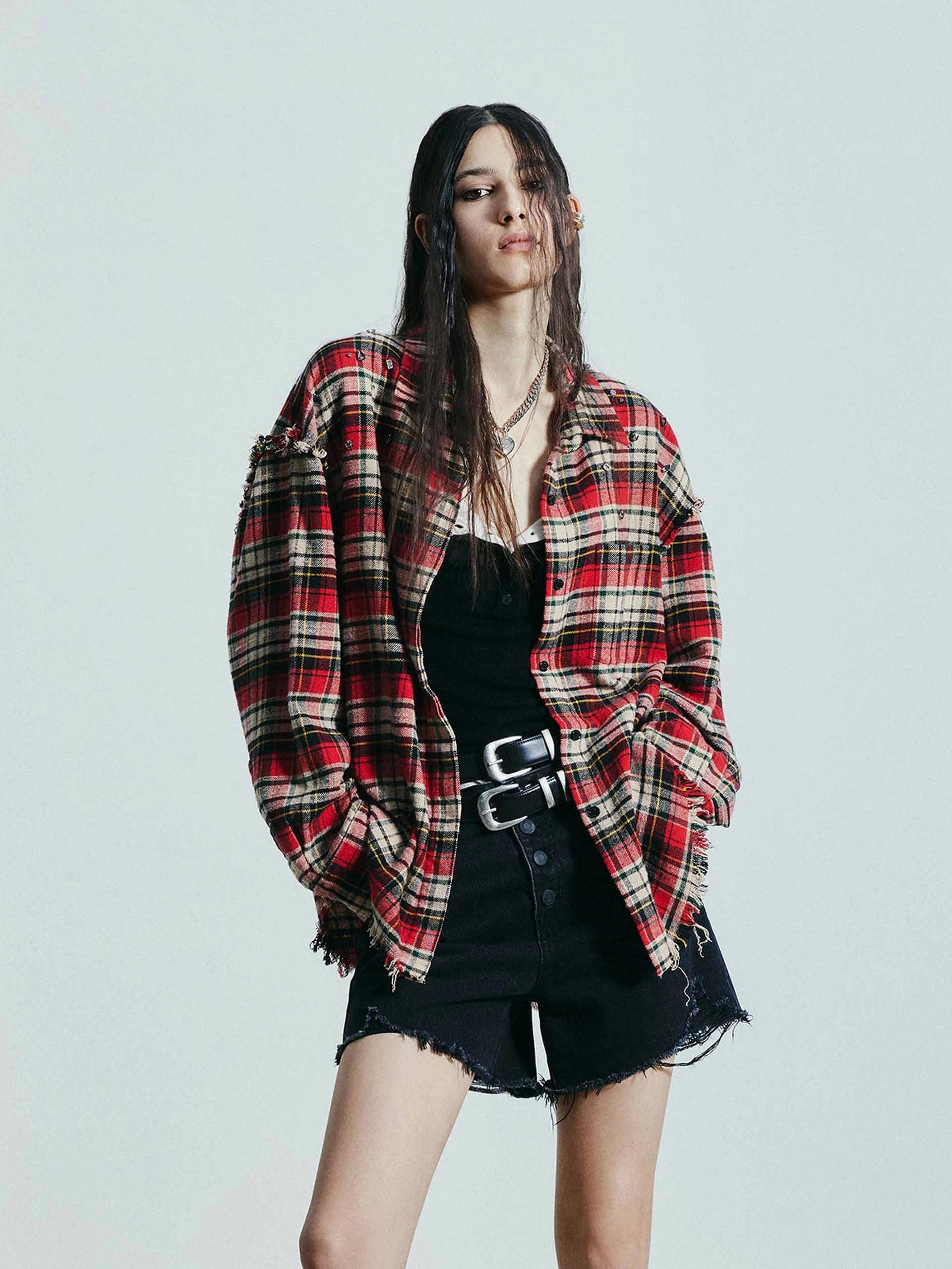 Crystal Detail Plaid Shirt Anti Pill Finish Fray Resistant Edges