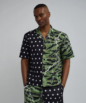 SeamlessConstruction Reflective Safety Trim Dots And Camo Split Woven Short Sleeve Shirt