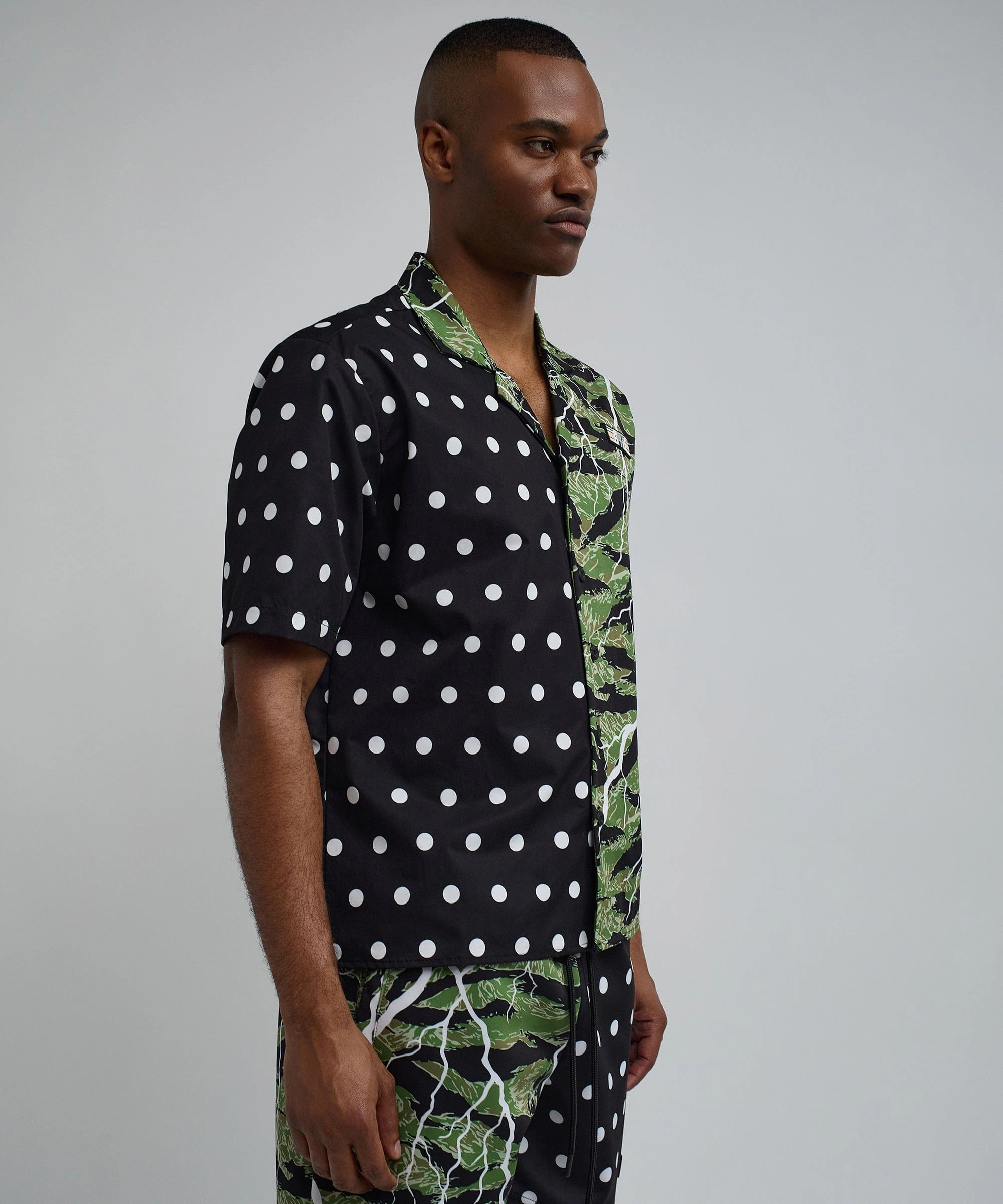Dots And Camo Split Woven Short Sleeve Shirt Reflective Safety Accents