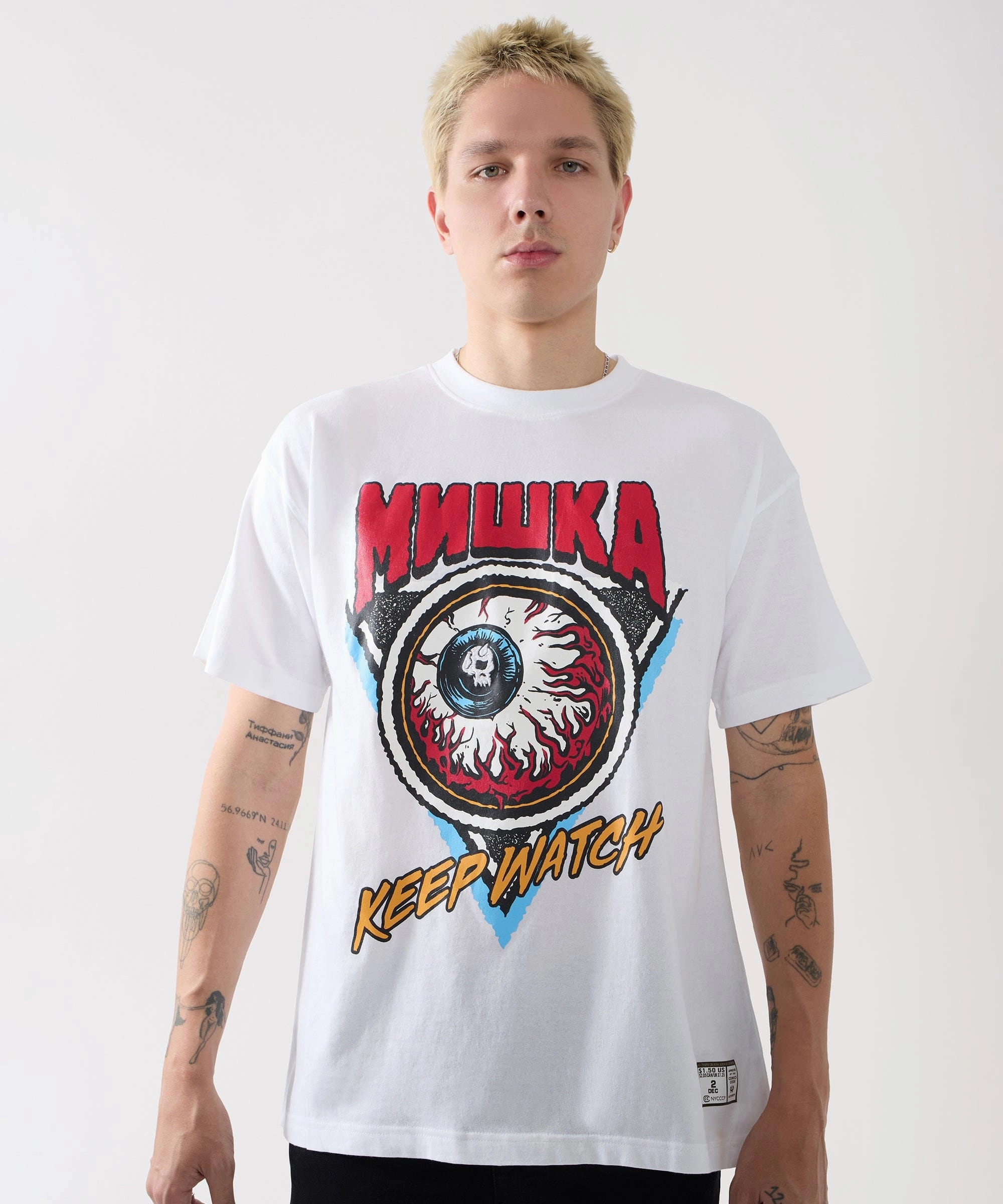 UV Protection TaglessCollars Mishka Keep Watch Embroidered Short Sleeve Tee - White