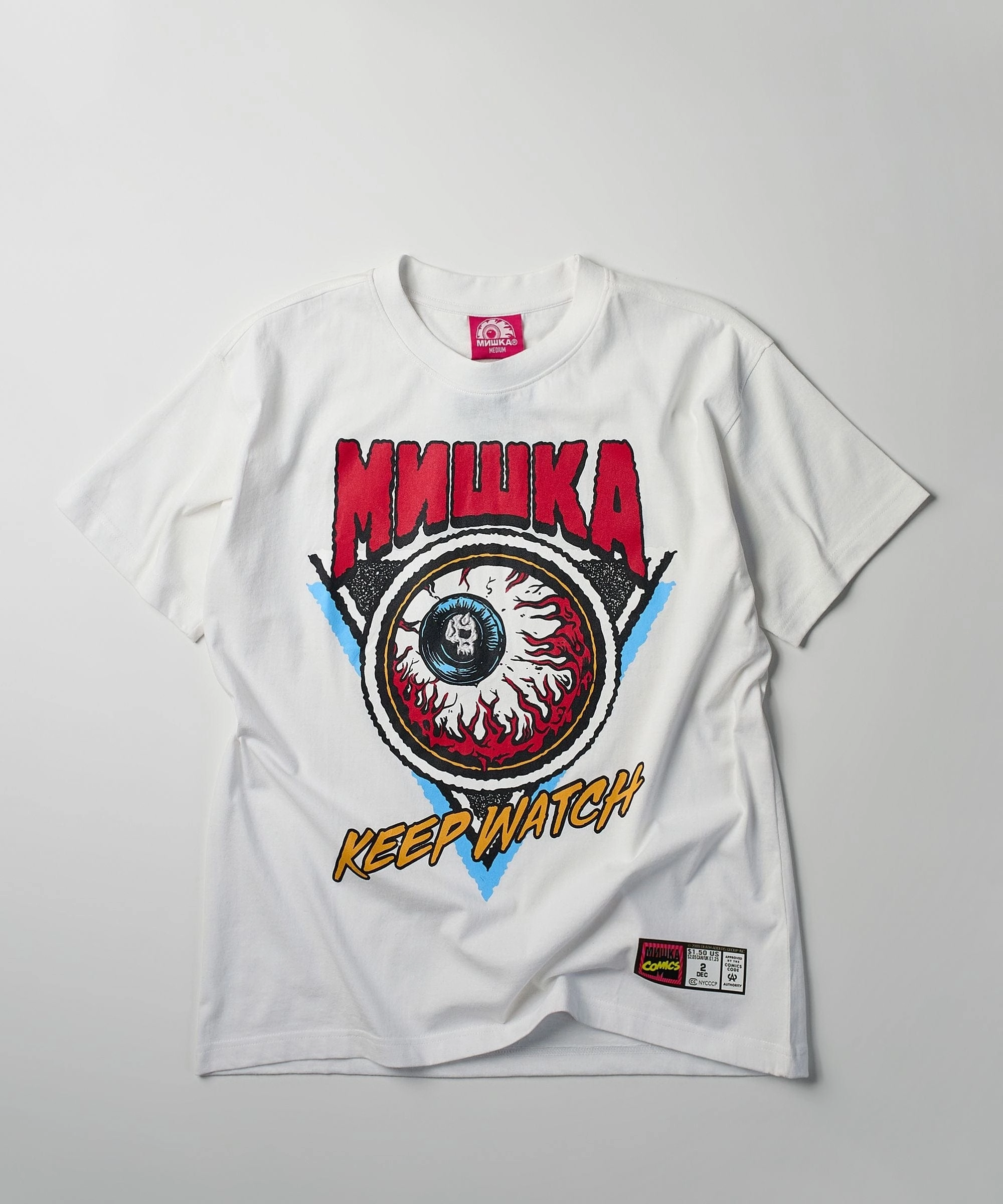 Mishka Keep Watch Embroidered Short Sleeve Tee - White HighDensity Knit Relaxed Crew Neck Opening