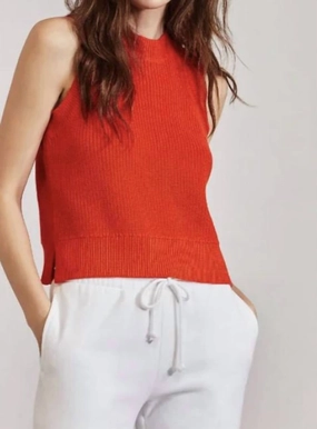 High Crew Neck In Papaya Flexible Ribbed Trim