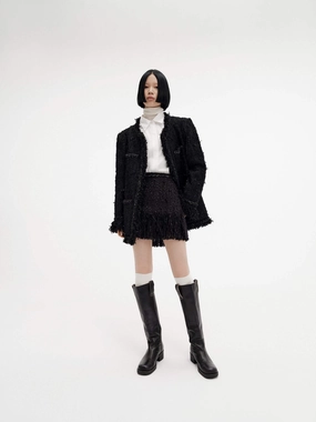 Adaptable Design No Wrinkle Fringed Detail Tweed Skirt