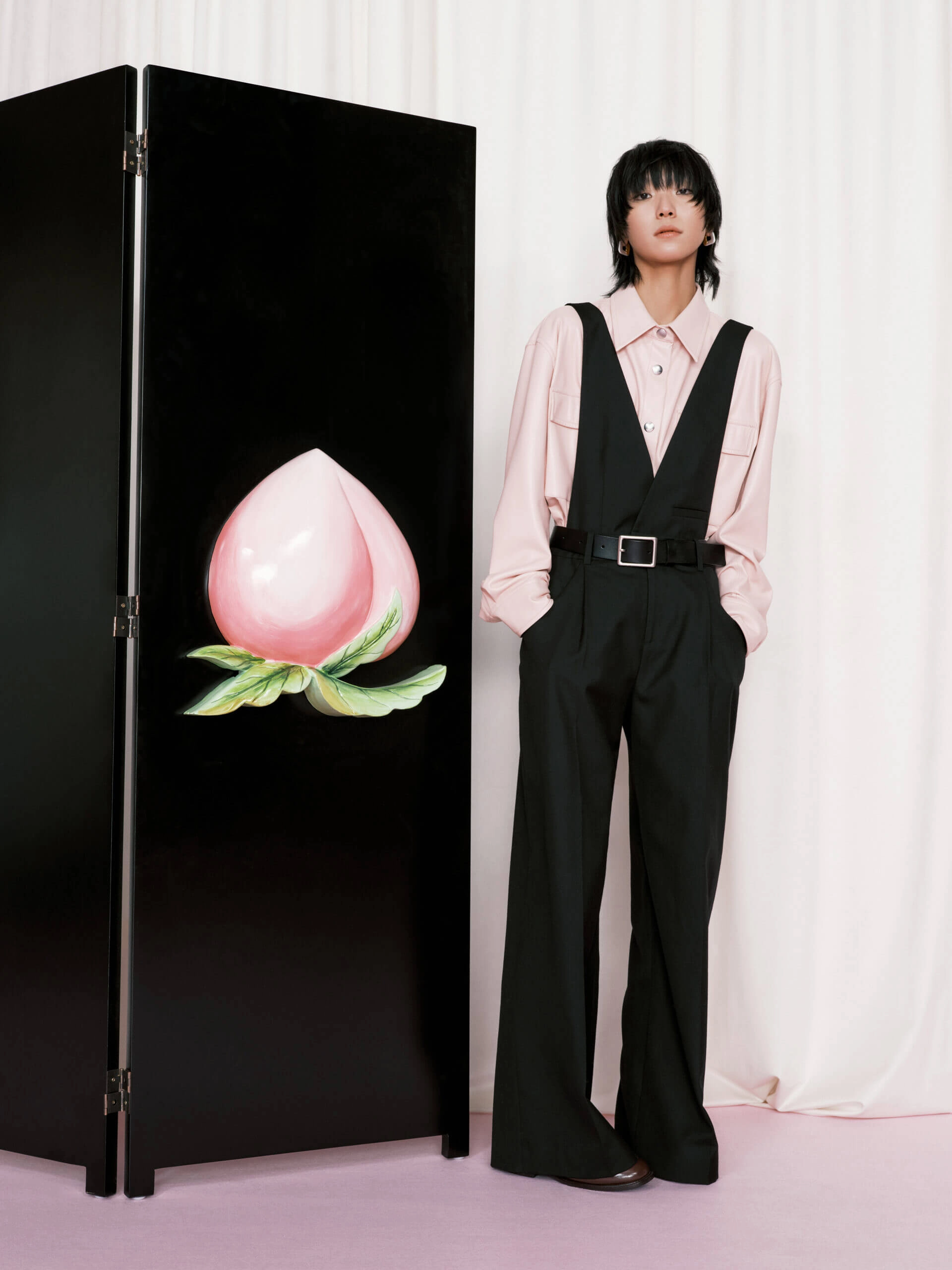 V-neck Wool Blend Jumpsuit Slim Design Stain Release Finish