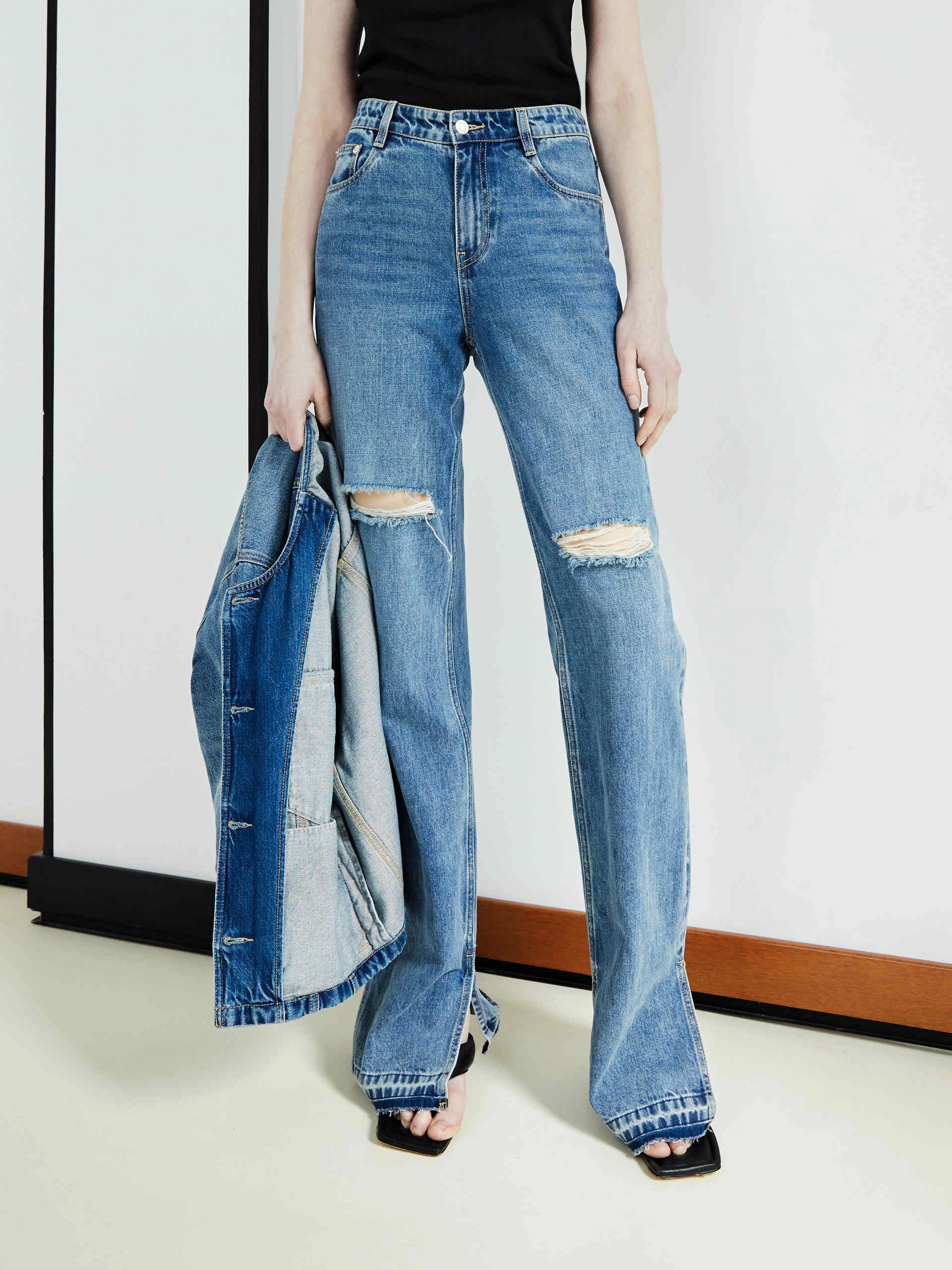 Straight Leg Destroyed Jeans Weekend Warrior Luxury Athlete Fit
